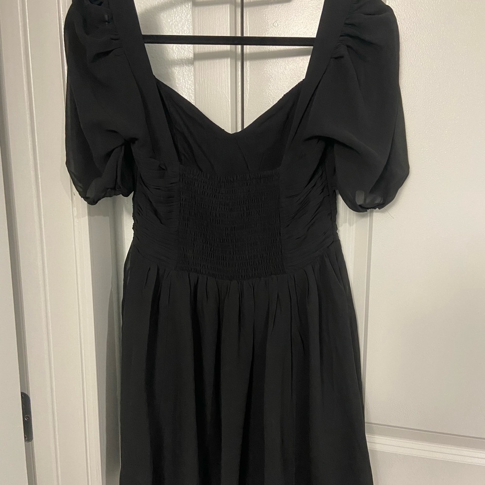 Abercrombie & Fitch Ruched Ruffle Puff Sleeve Mini Dress Black Size Small S - Picture 3 of 3